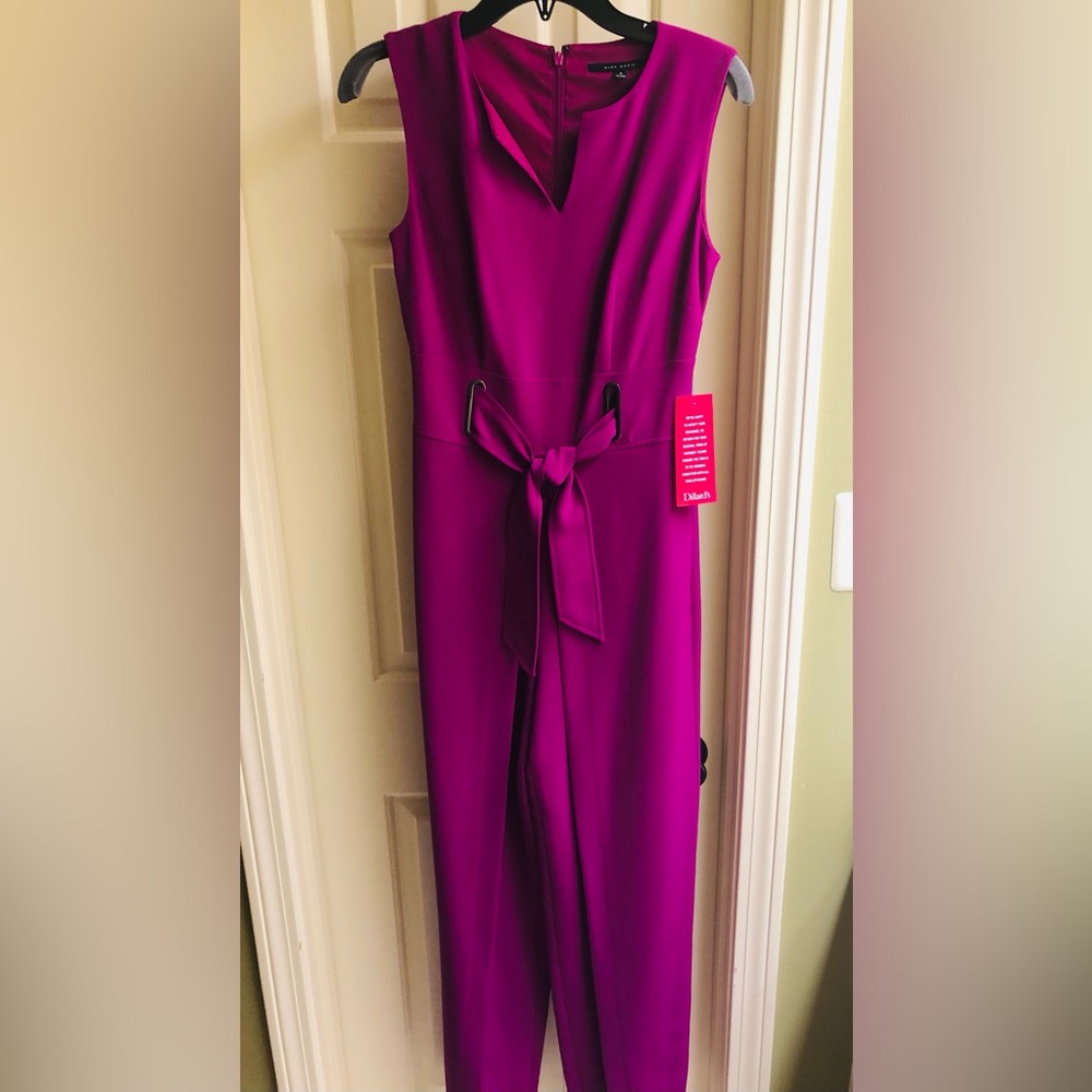 NWT Alex Marie V-Neck Crossover Waist Slit Front Leg Jumpsuit/ Hot pink